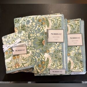 NWT William Morris & Co Strawberry Thief 4 pc Velour Towel Set Birds Mineral